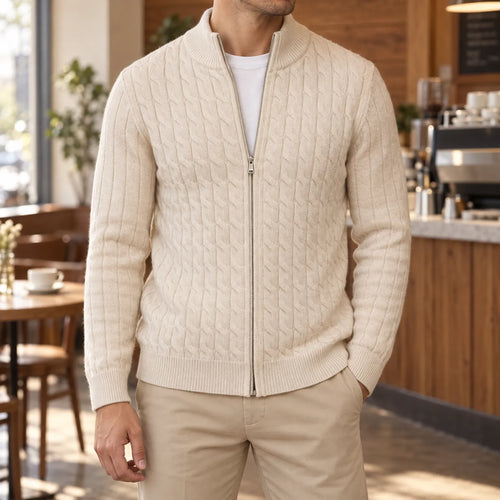 Cabban - Zip Up Cable Knit Cardigan