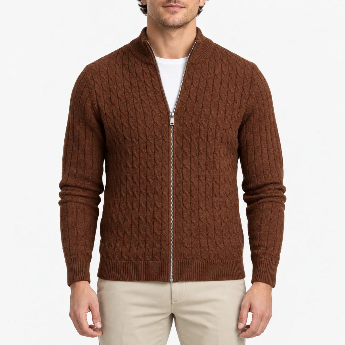 Cabban - Zip Up Cable Knit Cardigan
