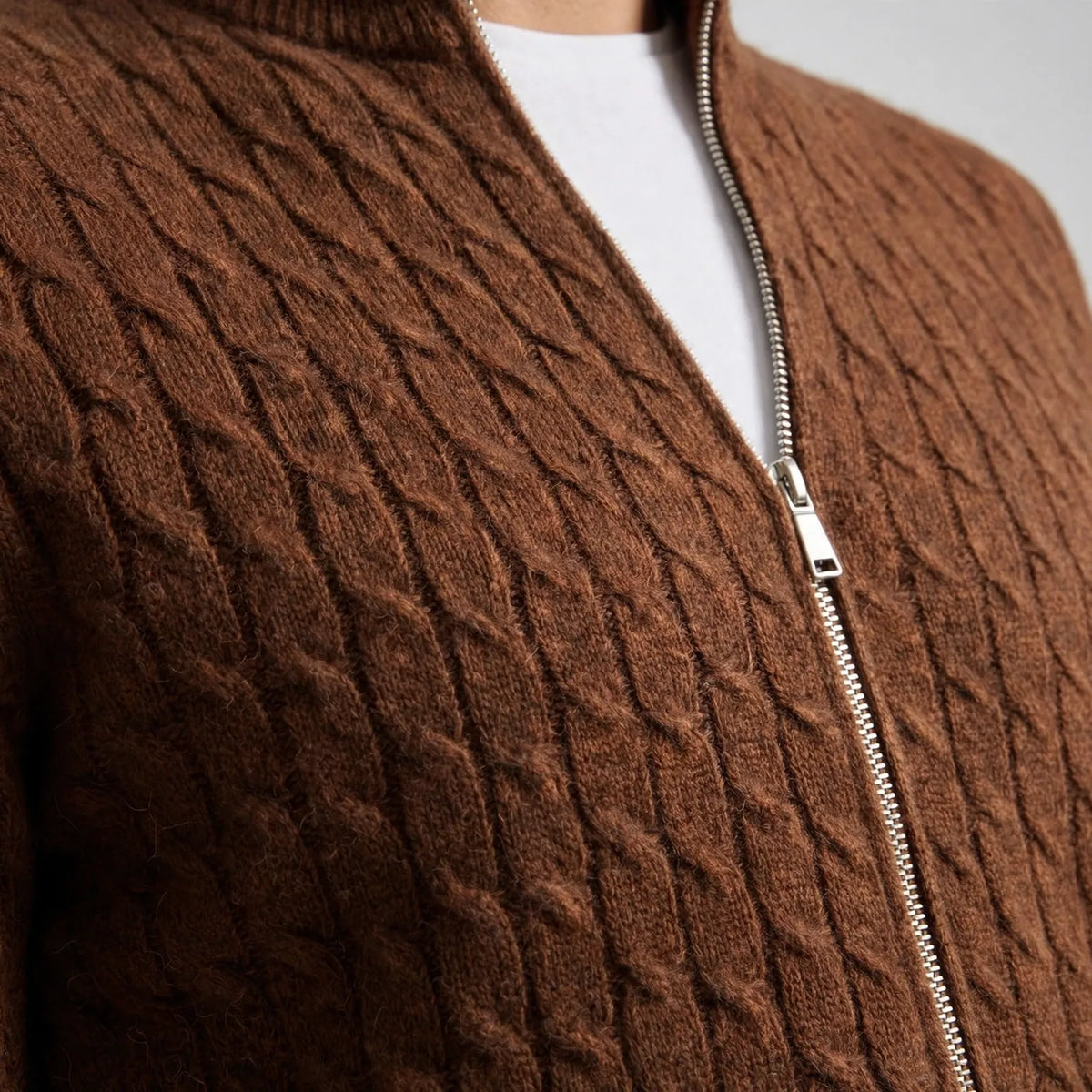 Cabban - Zip Up Cable Knit Cardigan