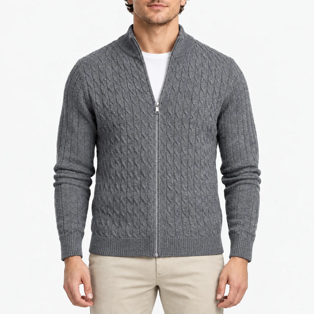 Cabban - Zip Up Cable Knit Cardigan