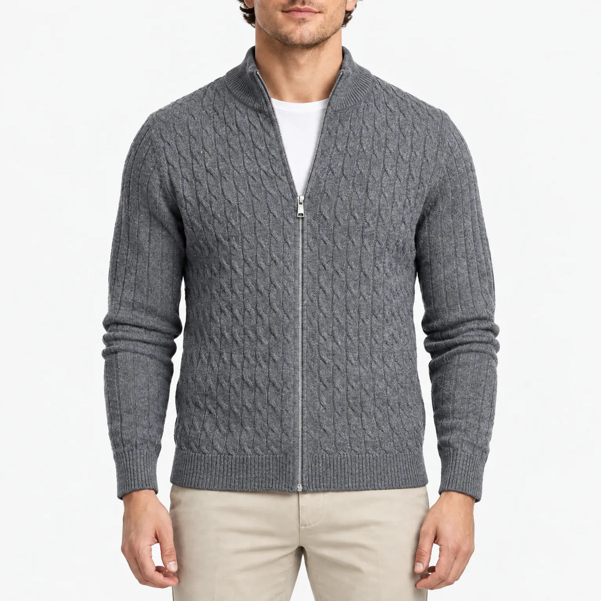 Cabban - Zip Up Cable Knit Cardigan