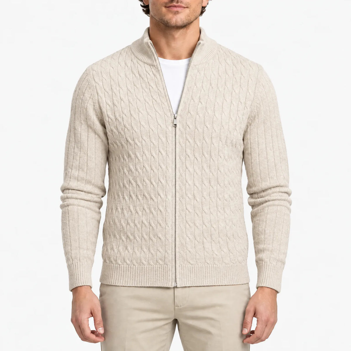 Cabban - Zip Up Cable Knit Cardigan