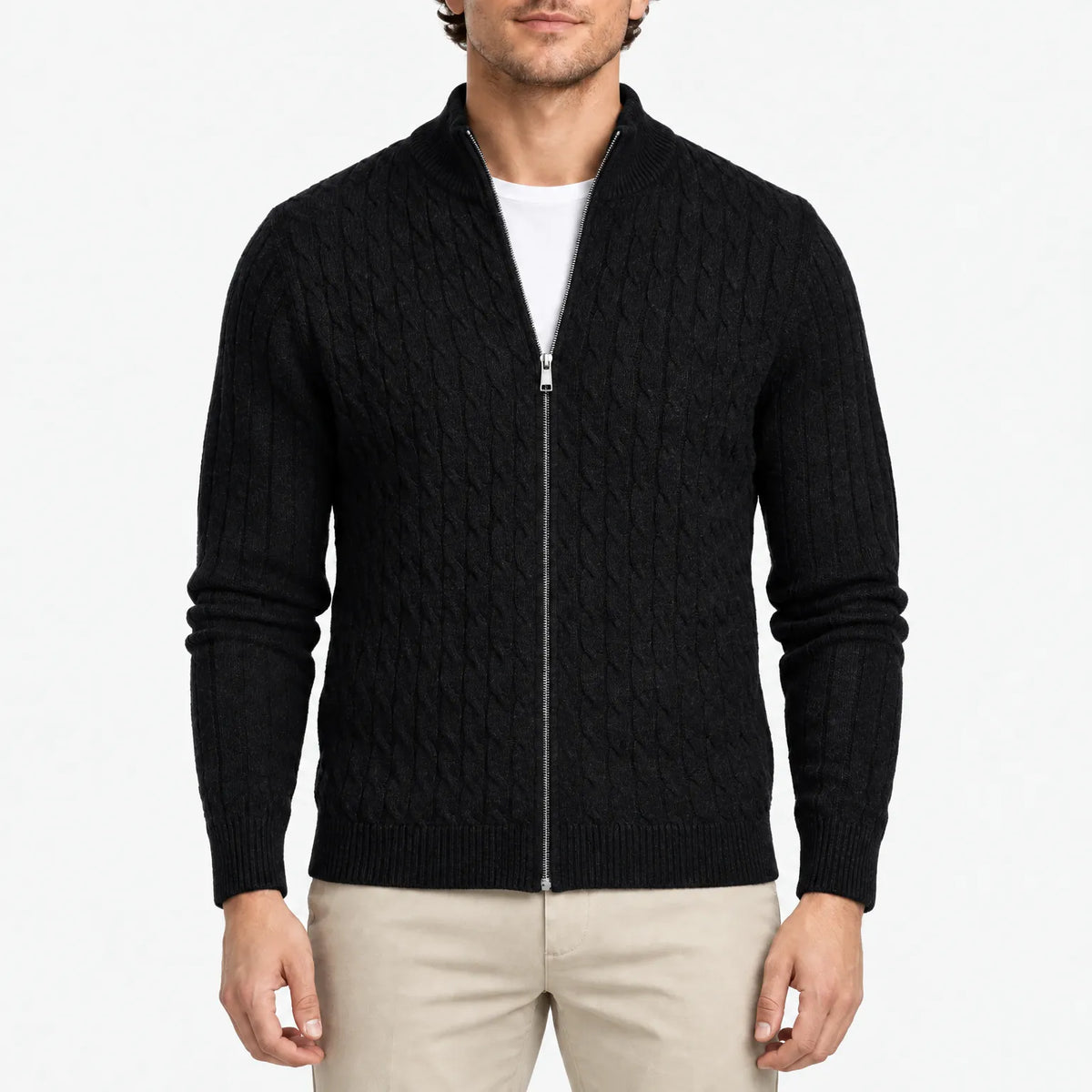 Cabban - Zip Up Cable Knit Cardigan