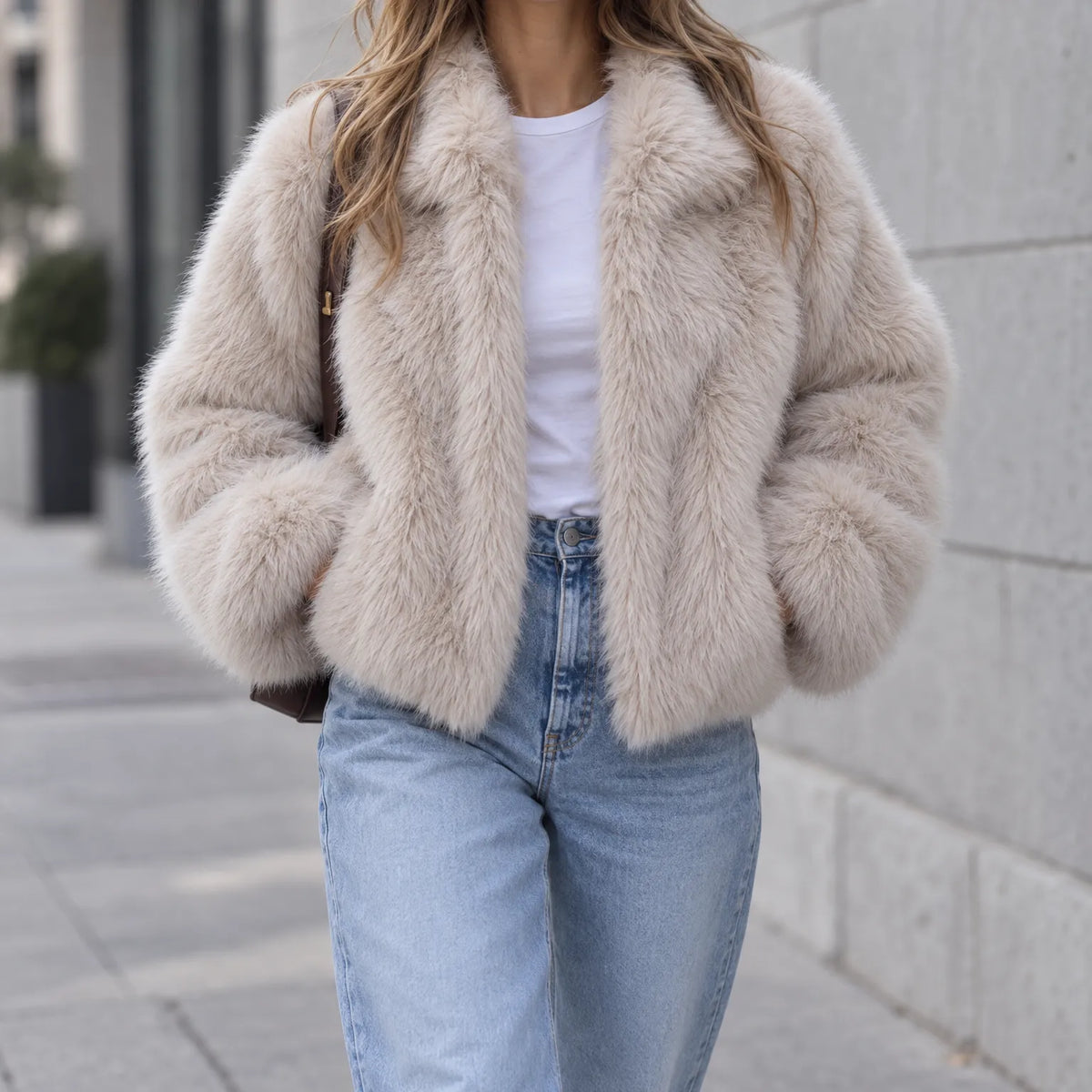 Orelia - Women's Cropped Faux Fur Jacket