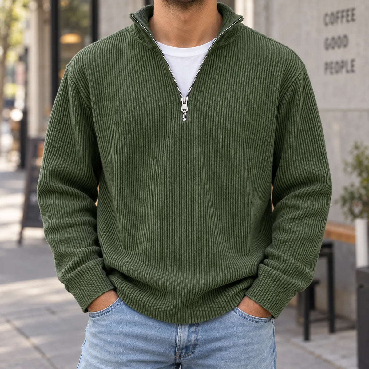 Tassox - Men's Quarter Zip Ribbed Jumper