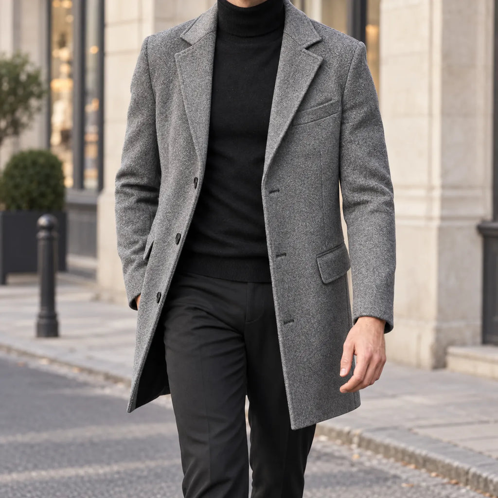 Vellion - Mid Length Tailored Classic Buttoned Coat